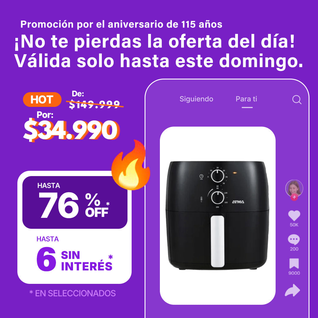 Freidora De Aire Atma Fr60mabp 1300 W 6.5 L Con Temporizador