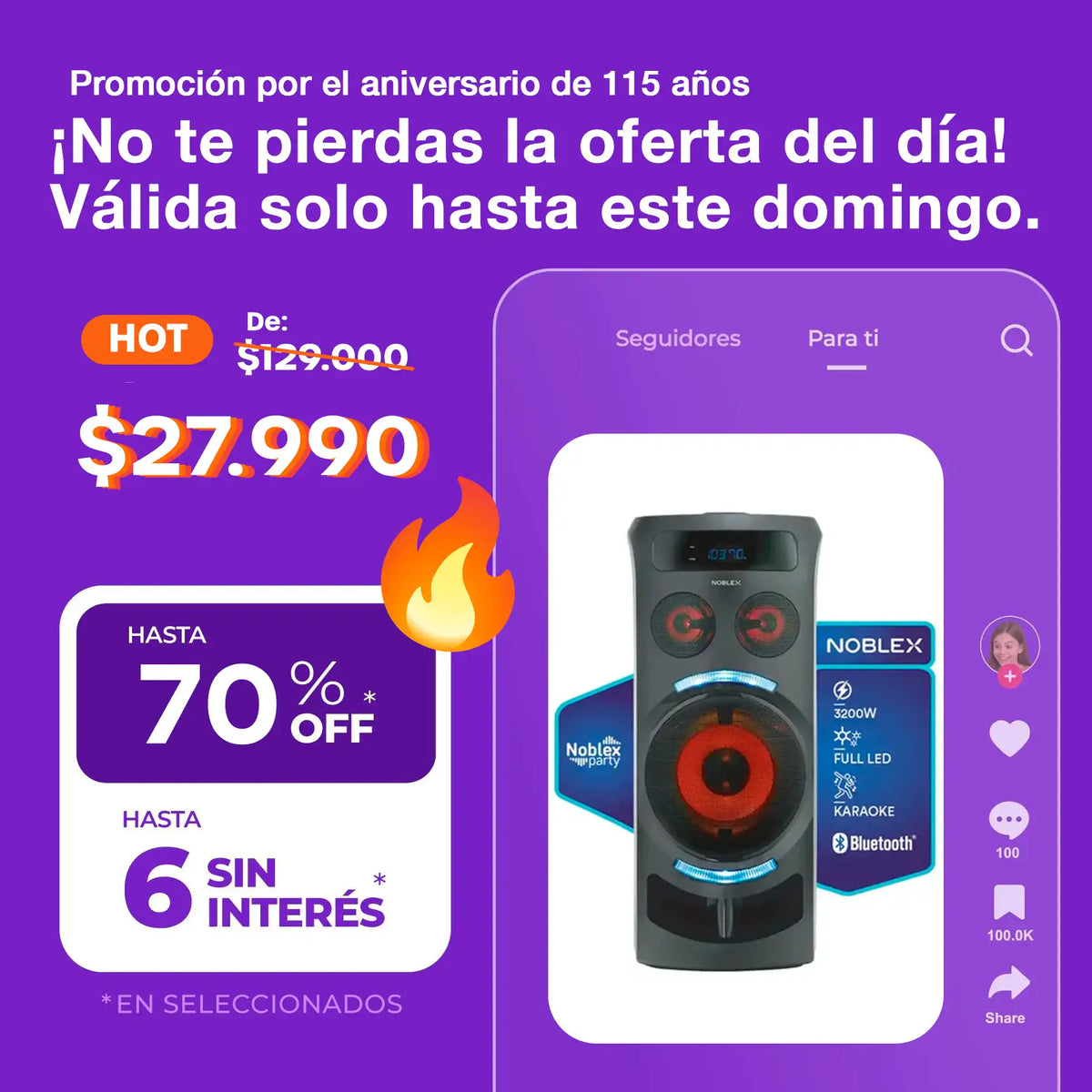 Torre de Sonido Noblex MNT290 Bluetooth Efectos de Voz y Luces LED Negro