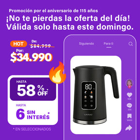 Pava Eléctrica Unnic Pantalla Digital Color Táctil Acero Inoxidable 1.7 L Temperatura Prestablecidas Ideal Para Mate Café Te Color Negro
